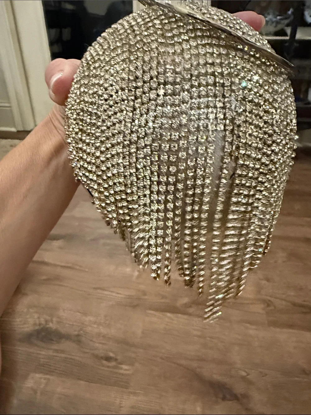 Crystal Fringe Bracelet Clutch in Silver